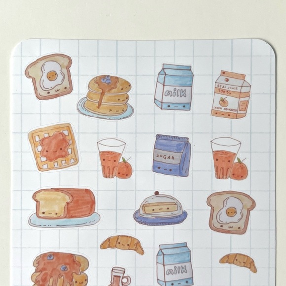 ✨handmade by me✨ kawaii blue breakfast bujo sticker sheet pancakes waffles juice - Picture 4 of 9